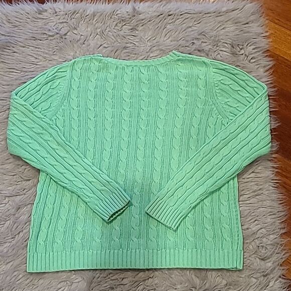 Lands ends womens bright green baumewolle knit sweater with button neck - Picture 5 of 5